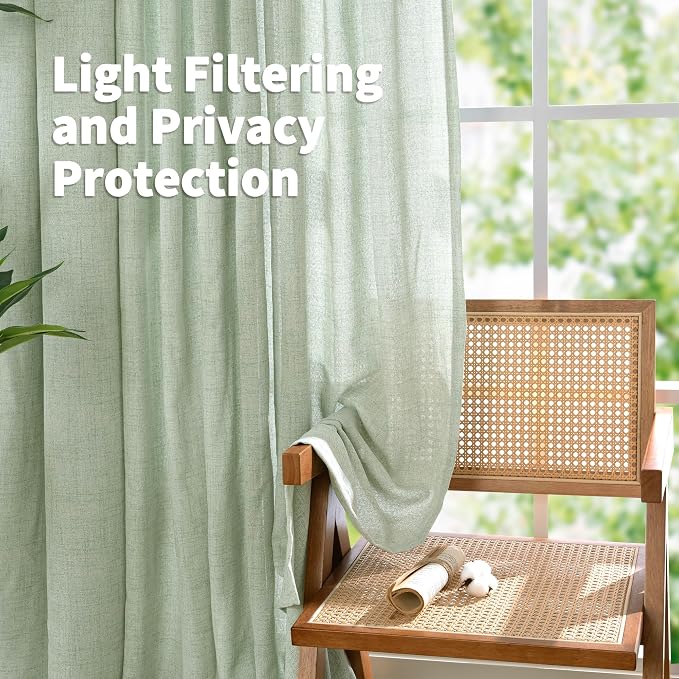 YoungsTex Sage Geen Kitchen Linen Curtains 36 Inch Length, Light Filtering Short Burlap Textured Drapes for Cafe Bathroom Small Window Rustic Country with Pinch Pleated, 2 Panels, 40 X 36 Inch