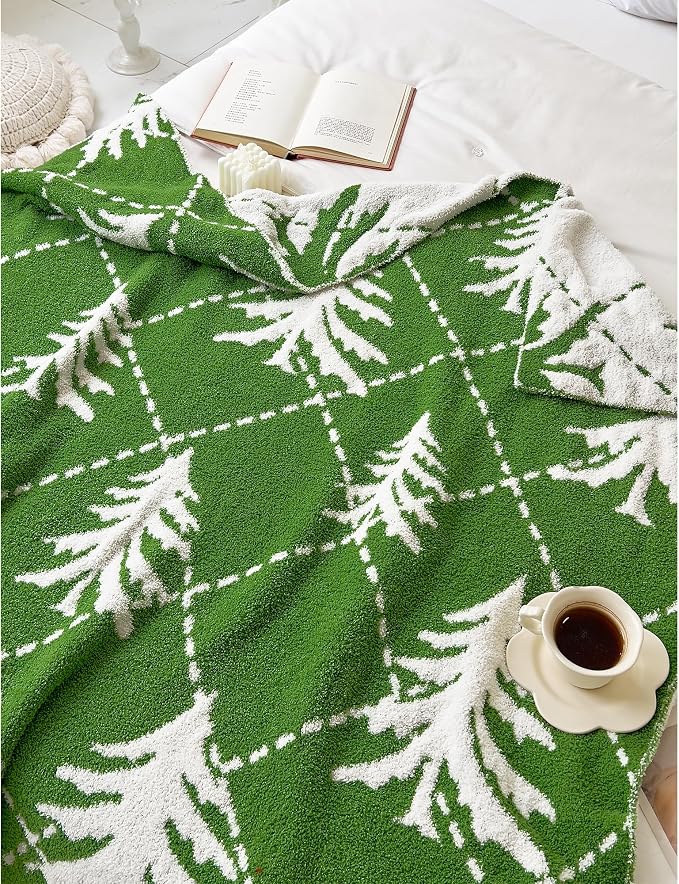 Ultra Soft Cozy Christmas Tree Green Pine Fluffy Microfiber Knitted Throw Blanket Lightweight Blanket for Sofa Couch Bed Travel 50"X60"¡­