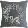 Embroidery Gray Velvet Throw Pillow Cover, Merry Christmas Series Snowflake Floral Wreath Luxury Soft Fuzzy Cozy Warm Slik Gift Square Couch Cushion Pillow Case 20 x 20 Inch, Cover Only