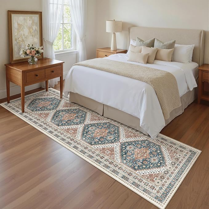 Madane Hallway Runner Rug 2x8 Washable Kitchen Rugs Non-Slip, Navy Blue | Vintage Machine Washable Low-Pile Floor Carpet 8ft, Soft Ultra-Thin Throw Entry Foyer Mat for Entrance Laundry Living Room