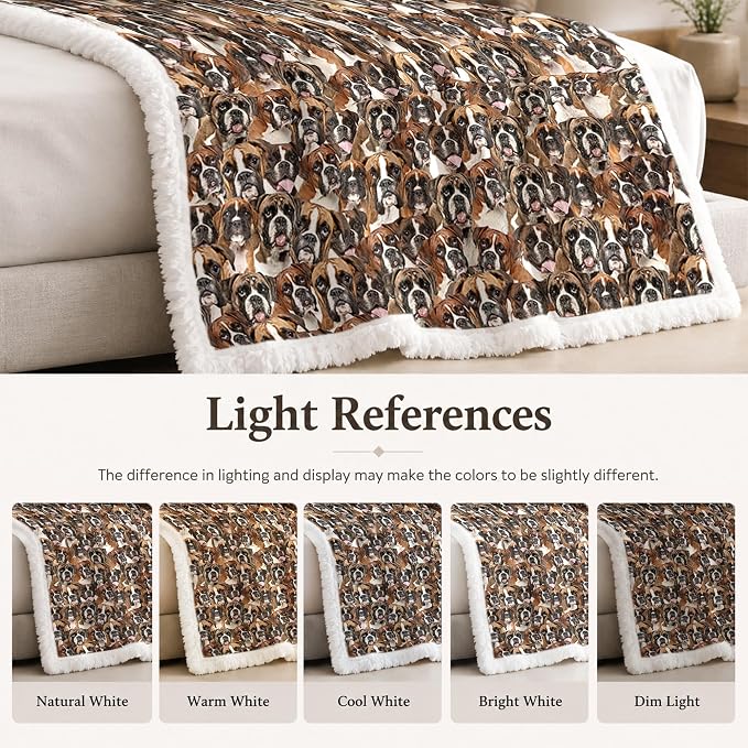 BlessLiving Throw Blanket, Brown Dog Animal Gift, 60x80 in | sherpa fleece fabric, Boxer Dense Pet Blankets Puppy Lovers print, for couch or sofa, pet lovers, easy machine care