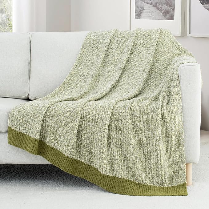 Carriediosa Heather Throw Blanket 60x80, 400GSM Ultra Soft Microfiber | Olive Green, Fuzzy Fluffy Cozy Plush Knit Knitted Throws, Lightweight Cute Preppy Fall Blankets for Couch, Bed