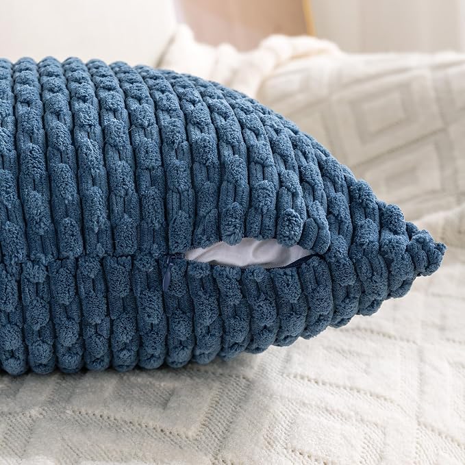 Set of 4 Blue Decorative Throw Pillow Covers 26x26 Inch Corduroy Pillow Covers for Bed Couch Sofa Living Room Soft Square Cushion Cases