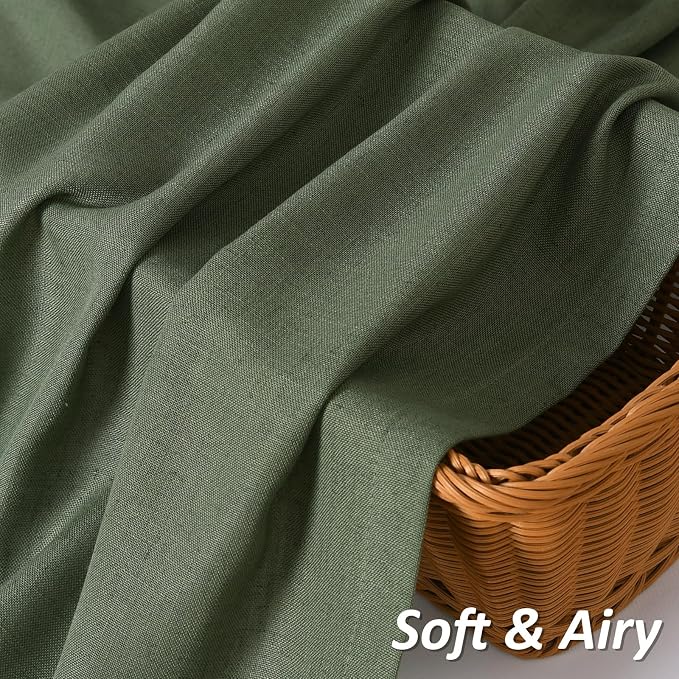 Olive Green Linen Curtains 80 Inch Length for Living Room Bedroom 2 Panels Set Rod Pocket Light Filtering Semi Sheer Window Curtains 52 Inch Width Boho Farmhouse Linen Drapes, W52xL80