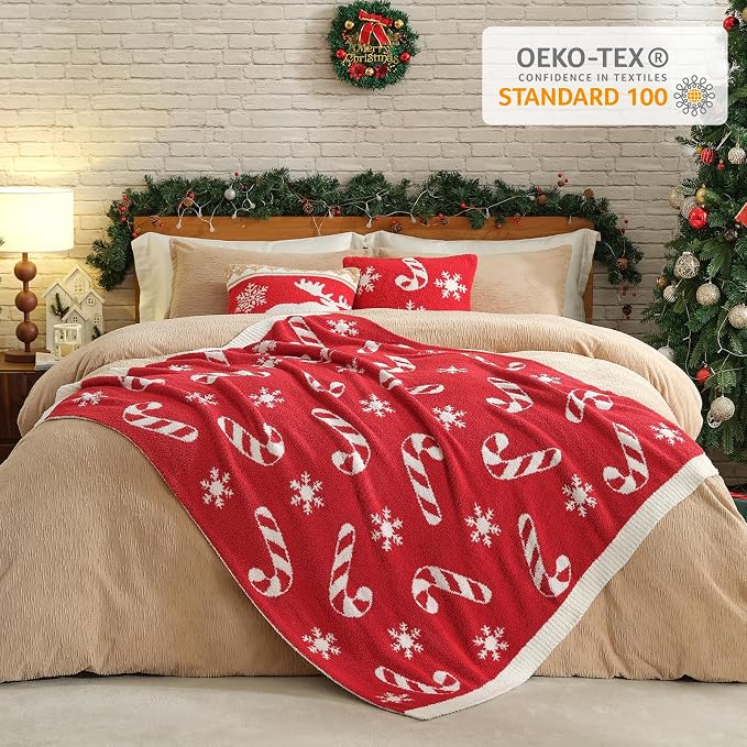 Snuggle Sac Christmas Throw Blanket Fairy Isle Candycane 50x60 inches, Ultra Soft Cozy Gift Throw Blanket for Couch, Sofa and Bed for Xmas