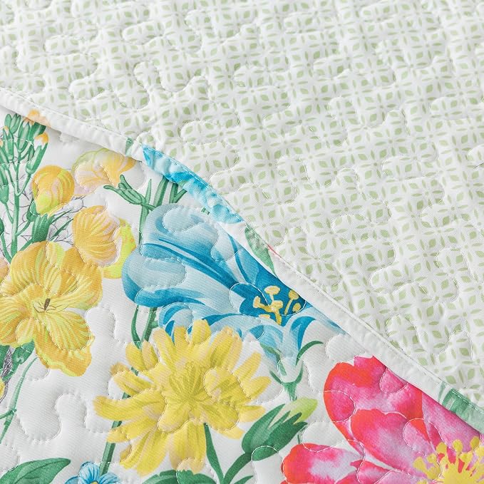 NEWLAKE Quilt Bedspread Sets- Dreamy Flowers Reversible Coverlet Set,King Size