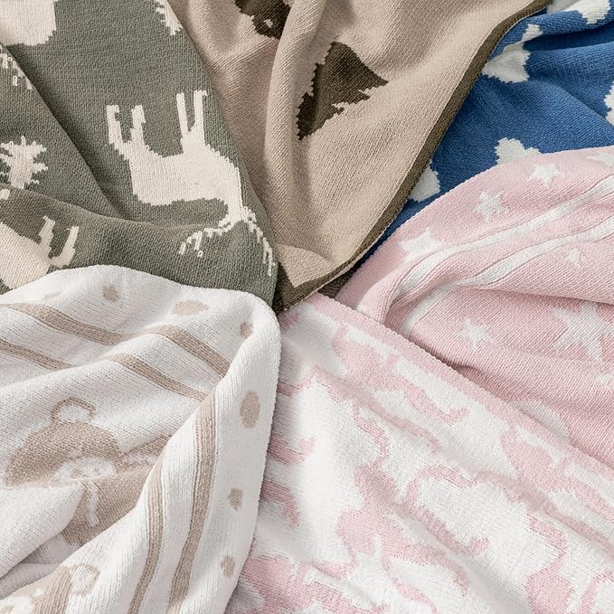 Berkshire Chenille Knit Throw Blanket,Ultra-Plush Reversible Soft Throw,Cozy Couch & Bed Blanket with Cute Pattern,Ideal Gift(30x40 Inches,Dino WalkKalamata)