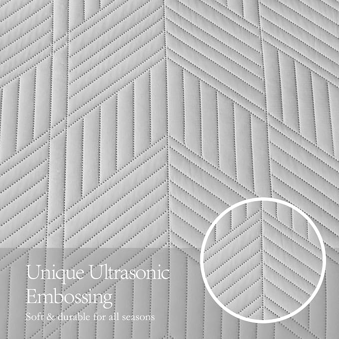 Davulos Twin Quilt Bedding Set,Light Grey Ultrasonic Quilt Set Reversible Microfiber Bedspread,Lightweight Soft Modern Geometric Coverlet Set for All Seasons(1 Quilt,1 Pillow Sham)