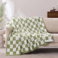 Checkered Throw Blanket for Couch, Soft Cozy Warm Knitted Blankets | Lightweight Fuzzy Travel Warm Decor for Women, Mom, Girls, Sofa, Chair, 50x70in, Sage Green