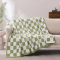 Checkered Throw Blanket for Couch, Soft Cozy Warm Knitted Blankets | Lightweight Fuzzy Travel Warm Decor for Women, Mom, Girls, Sofa, Chair, 60x80in, Sage Green