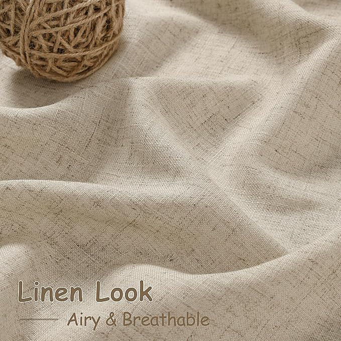 Taupe Burlywood Linen 144 Inch Curtains for Living Room Light Filtering Semi Sheer Curtain Back Tab Rustic Modern Farmhouse Decor Drapes Floor to Ceiling High Window for Bedroom 52x144, 2 Panels