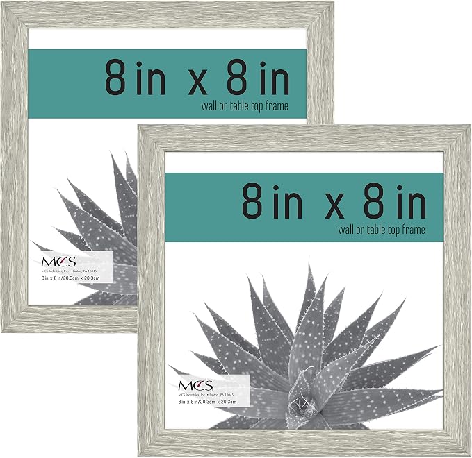 MCS Gallery Essential Picture Frame Set 8x8 Gray Woodgrain, Square Wall Hanging Picture Frames for Photos & Art Prints (2-Pack)