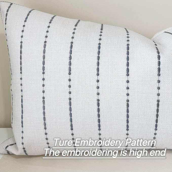 Slow Cow Linen Embroidery Decorative Lumbar Throw Pillow Cover Rectangular Pillowcase Cushion Cover for Bed Couch Sofa 12 x 24 Inches Dark Gray