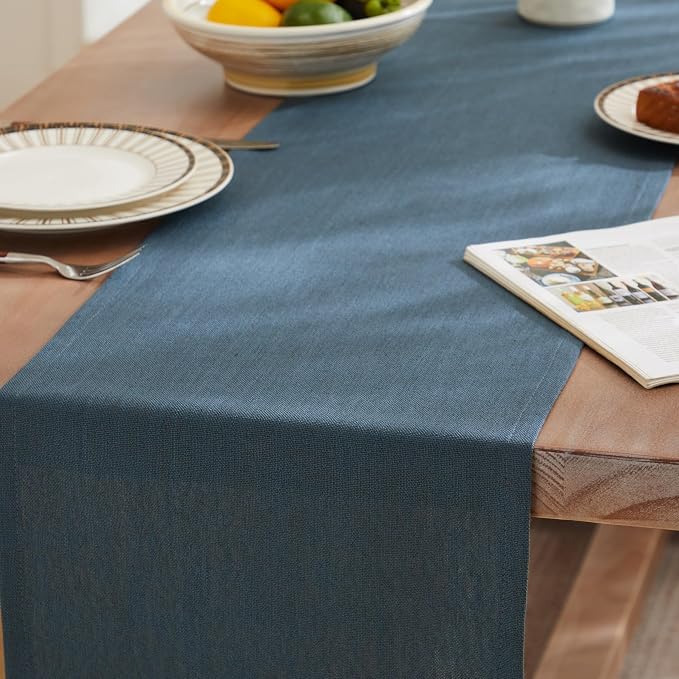 ZeeMart Rustic Cotton Linen Table Runner, 13x36 Inches Navy | Farmhouse Style Linen Table Runners 36 Inches Long, Washable Kitchen Dining Table Decoration for Home Party Decor