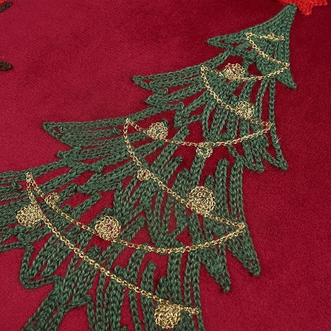 Christmas Tree Pillow Covers 18x18 Inch Red Embroidered Tree Throw Pillows for Holiday Decorations - Cushions for Couch, Sofa, Bed, Living Room, Bedroom