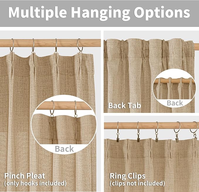 YoungsTex Toffee Linen Curtains 84 Inch Length for Living Room, Light Filtering Window Treatments Natural Burlap Rustic for Farmhouse Bedroom, 2 Panels, 40 X 84 Inch