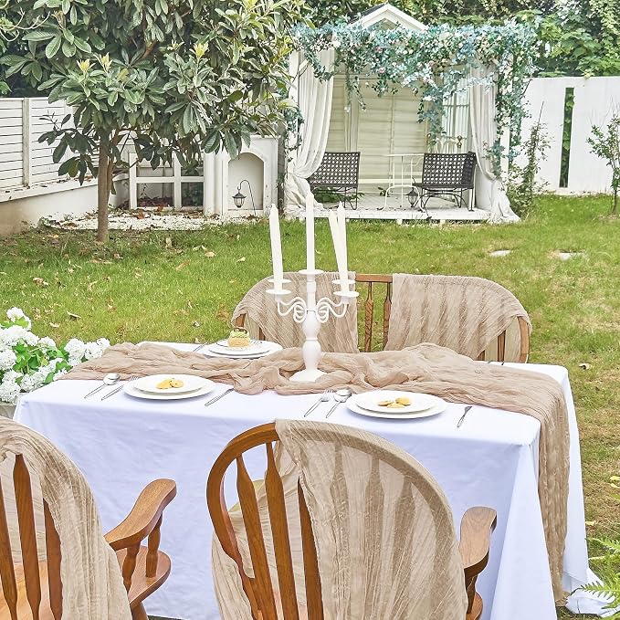 IVAPUPU Nude Table Runner 120 Inches for Wedding Birthday Party Home Decor | 10 Pcs Boho Gauze 10FT Cheesecloth Table Runners for Baby Shower Decorations Summer Garden Farmhouse