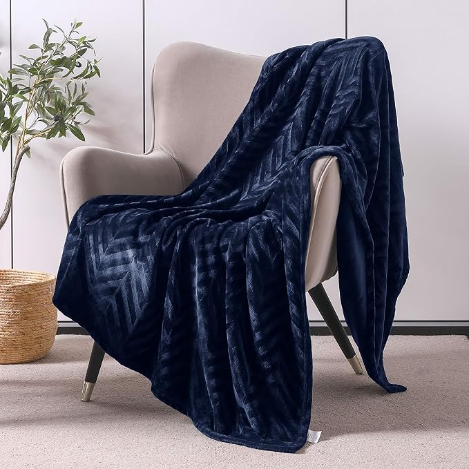 Whale Flotilla Flannel Fleece Throw Blanket for Couch, Navy Blue | Lightweight Breathable Soft Sofa Throws, Plush Fluffy Chevron Design Decorative Blankets for All Season, 50x60 Inch