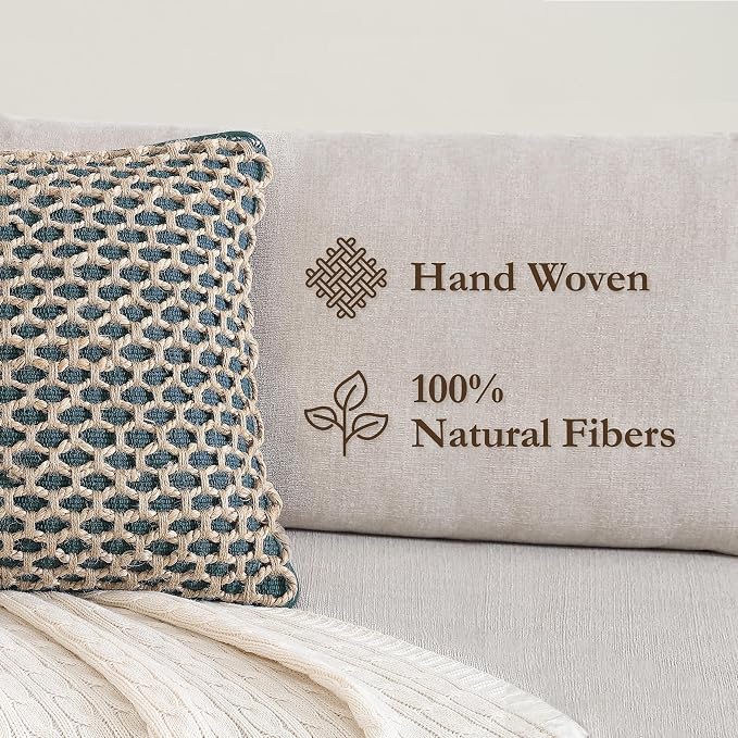 Boho Living Jada Decorative Throw, Includes Accent, Premium Woven Design, Living Room Décor, (2) 20" x 20" Pillow Cover with Insert, Indigo