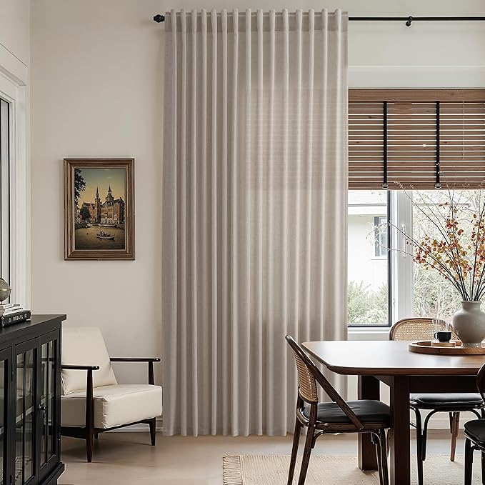 Ecru Linen Curtains for Living Room 100 Inches Long Light Filtering Semi Sheer Curtain Back Tab Rustic Farmhouse Decor Burlap Elegant Soft Luxury Boho Drapes for Bedroom Dinner Room 52x100, 2 Panels