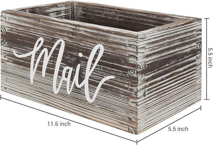 MyGift Torched Wood Mail Holder Organizer, Desktop Letter Storage Box