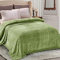 Whale Flotilla Flannel Fleece Bed Blanket King Size, Olive Green | Lightweight Breathable Soft Bedspread, Plush Fluffy Coverlet Chevron Design Decorative Blanket for All Season, 90x104 Inch