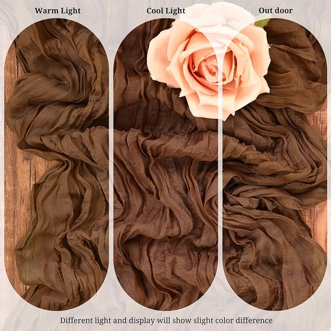 10 Pack Brown Cheesecloth Table Runner 17x108 Inch Boho Gauze Cheese Cloth Table Runners for Wedding Party Baby Shower Birthday Home Decor