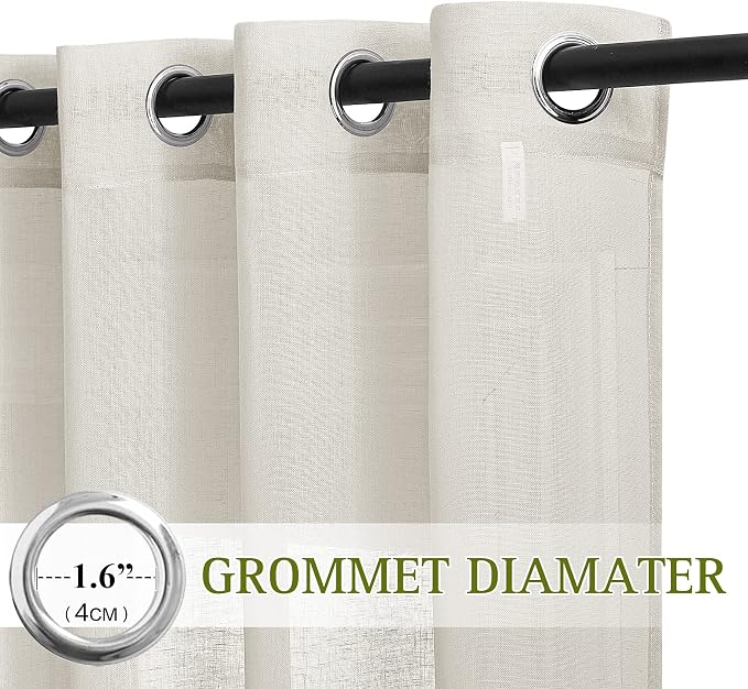 NICETOWN Small Window Curtains Semi Sheer Linen Burlap Drapes, Grommet Top Privacy with Light Filtering Panels for Bedroom/Kitchen, Natural, 36" Wide by 63" Long, 2 Pieces