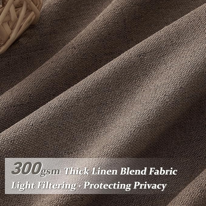 Dark Brown Pleated 90 Inch Bedroom Curtains 2 Panels Set, Memory Shape Pinch Pleat Linen Semi Sheer Light Filtering Privacy Windows Drapes Country Dining Room Curtain 90 Inches Long with Hooks & Rings