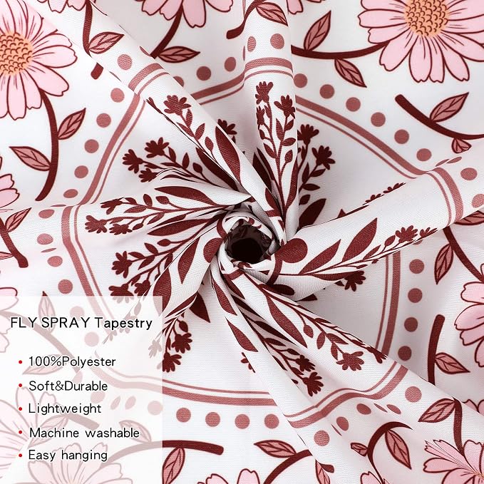Wall Tapestry for Bedroom Aesthetic Pink Mandala Wall Hanging Large Boho Trippy Tapestries Bohemian Art Tapistry Hippie Floral Tapastry Decor For Bedroom Ceiling Living Room Dorm (71ʺ × 91ʺ)