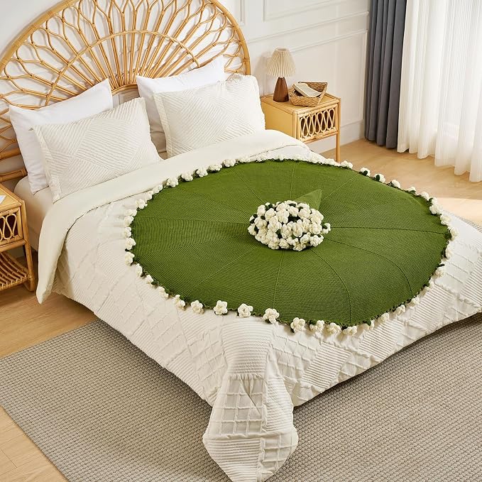 Longhui bedding Hand Crochet Lily Bouquet Throw Blanket -40 Inch Lightweight Floral Afghan, Elegant & Meaningful Gift for Her, Wife, or Mom, Perfect for Mother‘s Day, Wedding & Valentine’s Day