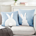 Pack of 2 Spring Easter Pillow Covers 18x18 Inch,3D Embroidered Bunny Rabbit Pillowcase Throw Covers Velvet Easter Decorative Cushion Cover (Blue-2PCS)