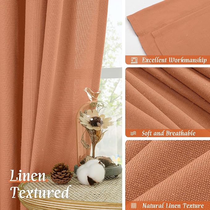 Light Filtering Linen Boho Curtains 84 inch Length for Living Room | Semi Sheer, Privacy, Linen Textured, Drapes for Bedroom, Rustic Farmhouse, Rod Pocket, 52 x 84 Inch, Terracotta, 2 Panels