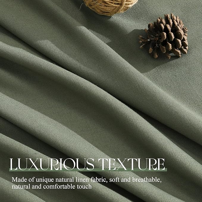 Jowels Olive Green Linen Curtains 88 Inch Long 2 Panels for Living Room | Loden Light Filtering Semi Sheer Curtain, Back Tab Pocket Pleated Look,Farmhouse Textured Privacy Drapes for Bedroom Window