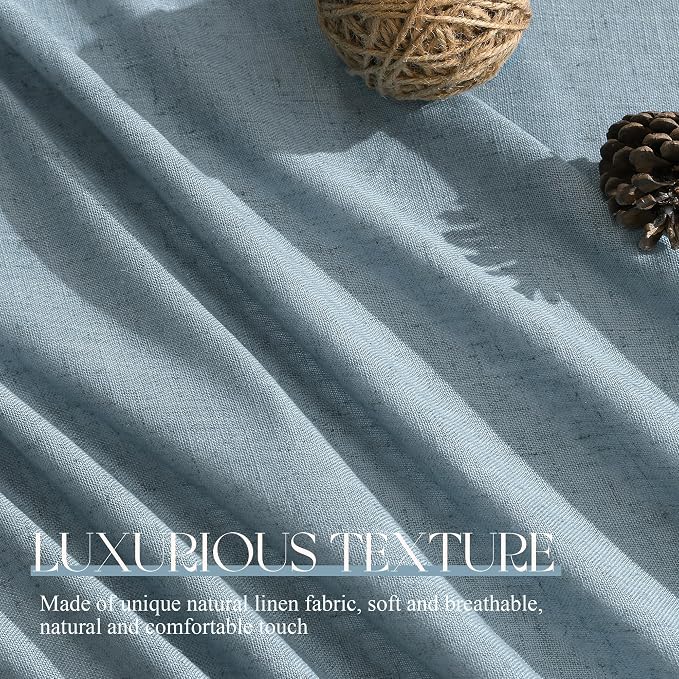 Jowels Blue Linen Curtains 45 Inch Long 2 Panels for Living Room | Light Filtering Semi Sheer Curtain, Back Tab Pocket Pleated Look, Boho Farmhouse Textured Privacy Drapes for Bedroom Window