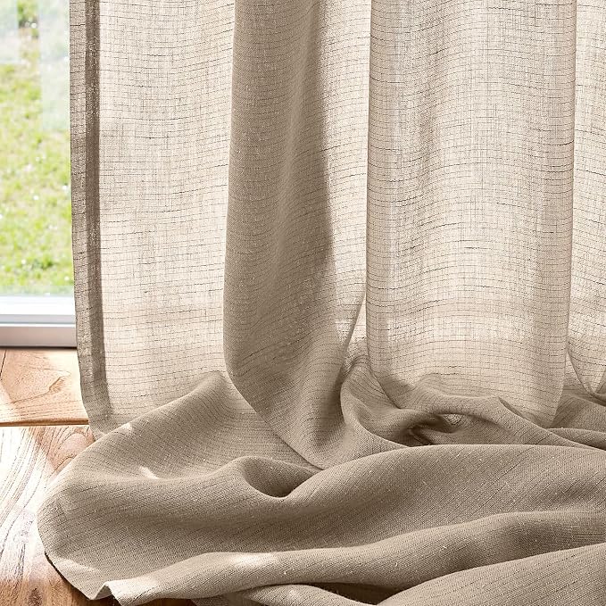 jinchan Linen Curtains Light Filtering Back Tab 100x90 Inch 1 Panel Taupe | Semi Sheer Curtains 90 inch length for Bedroom Living Room, Modern Farmhouse Drapes with Rod Pocket, Natural Boho Curtains