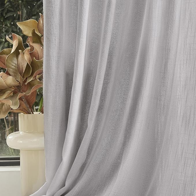 MYSKY HOME Floor Length Curtains Long Panels, Boho Curtains Farmhouse for Living Room Sliding Glass Door, Linen Look Texture Light Filtering, 50" x 95", Light Grey, Pack-2