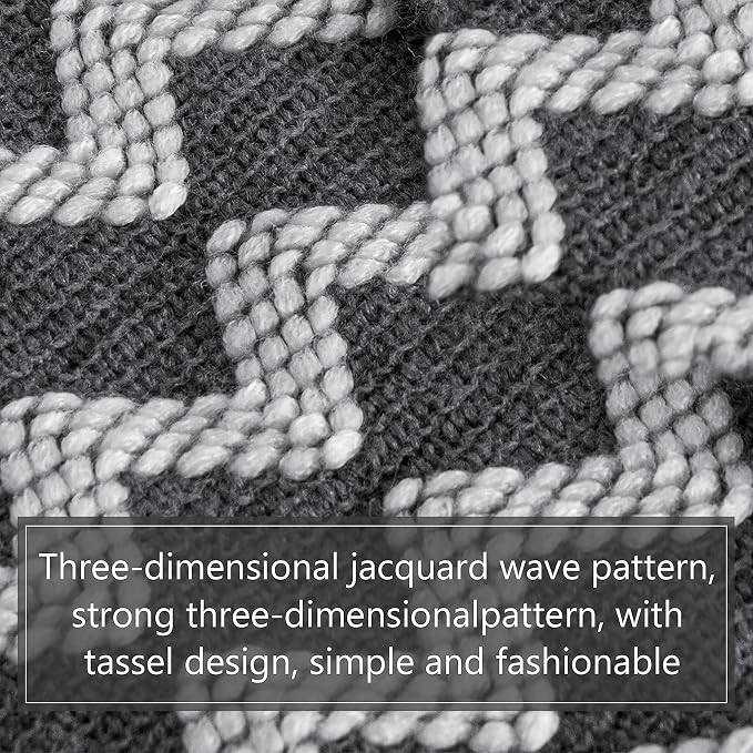 NTBAY Acrylic Knit Throw Blanket, 51 x 67, Grey Wave | Lightweight Acrylic Wave-Knit Throw with 7 Inch Tassels for Sofa, Bed, Reading, Travel, and Decorative Layering