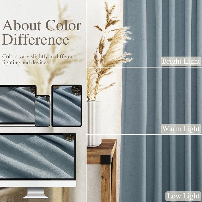 Light Blue Linen Curtains 80 Inches Long 2 Panels Set for Living Room Bedroom Rod Pocket Back Tab Light Filtering Drape for Protect Privacy Curtain Modern Farmhouse Decor 52x80