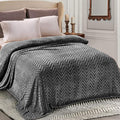Whale Flotilla Flannel Fleece Bed Blanket King Size, Dark Grey | Lightweight Breathable Soft Bedspread, Plush Fluffy Coverlet Chevron Design Decorative Blanket for All Season, 90x104 Inch