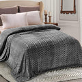 Whale Flotilla Flannel Fleece Bed Blanket Twin XL Size, Dark Grey | Lightweight Breathable Soft Bedspread, Plush Fluffy Coverlet Chevron Design Decorative Blanket for All Season, 90x66 Inch