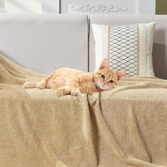 NEWCOSPLAY Knitted Throw Blanket for Couch Sofa Bed, Khaki, 50"x60" | Super Soft Plush, Fuzzy Fluffy Microfiber, Lightweight Cozy Blanket for Room Decor, All Season Use