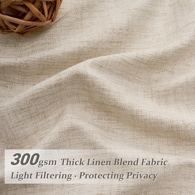 PleatedDrapes Natural Linen Viral 105 Inch Curtains for Dining Room, Textured Boho Beige Semi Sheer Farmhouse Curtain 2 Panels Set with Hooks&Rings for Bedroom 104-106 Inch Window Drapes W40 xL105