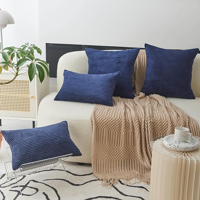Home Brilliant Throw Pillow Covers 12x20 Decorative Plush Striped Velvet Corduroy Oblong Rectangular Accent Cushion Cover, 12 x 20 inch, Navy Blue