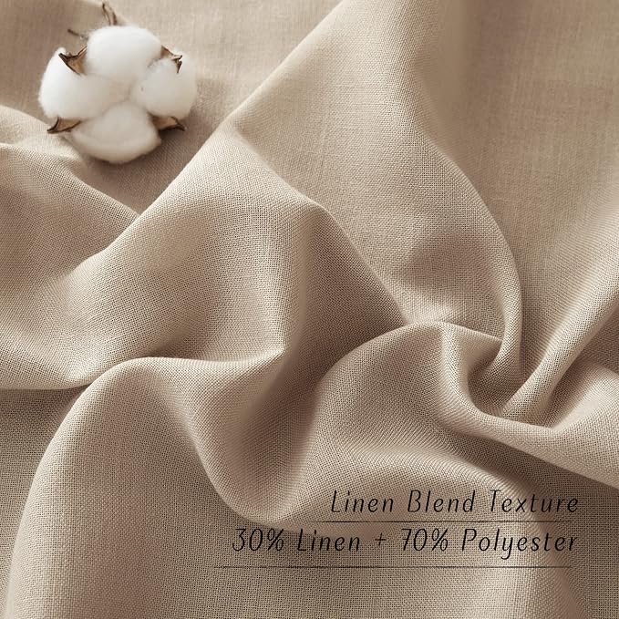 NICETOWN Thick Linen Curtains for Bedroom, Rod Pocket & Back Tab Vintage Flax Semi-Sheer with Light Filtering Curtains & Drapes Privacy Assured for Living Room, Camel, W55 x L84, 2 Pieces