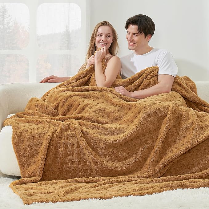 Cozy Bliss Ultrasoft Waffle Throw Blanket, Fluffy Cute Plush Blanket for Couch, Bed, Modern Home Accent, Portable for Picnic or Outdoor, Brown, 50"x60"
