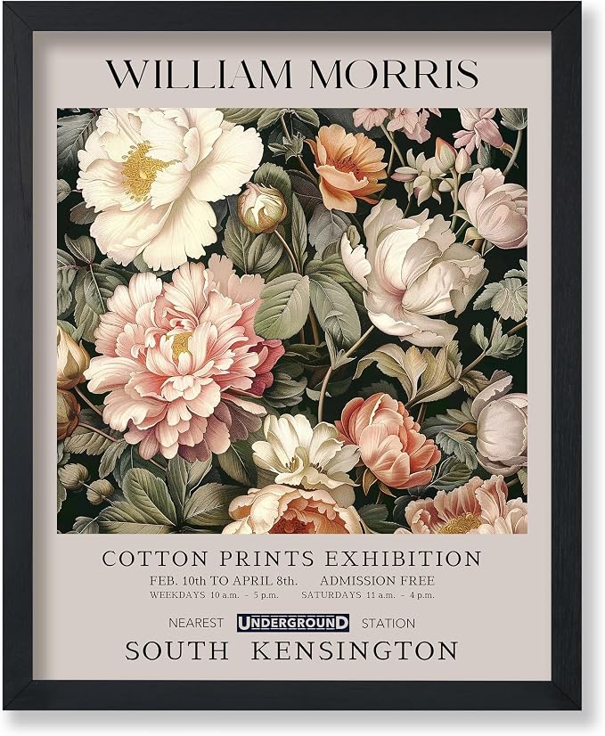 Poster Master Pink Peonies Print - William Morris Poster - Textile Pattern Art - Botanical Exhibition Art - Floral Illustration - Aesthetic Living Room or Bedroom Decor - 18x24 UNFRAMED Wall Decor