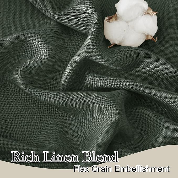 RYB HOME Farmhouse Boho Linen Sheer Curtains 90 inches Long for Living Room | Flax Linen Blend,Light Filtering,Semi Sheer,Wrinkle Resistance,Back Tab,Dorm Dining Room,W52 x L90,2 Panels,Hunter Green