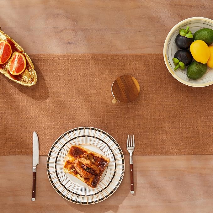 ZeeMart Rustic Cotton Linen Table Runner, 13x48 Inches Caramel | Farmhouse Style Linen Table Runners 48 Inches Long, Washable Kitchen Dining Table Decoration for Home Party Decor