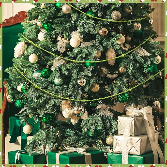 12 Feet Summer Christmas Wooden Beads Garland Round Craft Farmhouse Vintage Christmas in July Wood Bead Garlands for Xmas Supplies(Green)